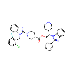 O=C(OC[C@@H](C1CCNCC1)n1c(-c2ccccc2)nc2ccccc21)C1CCN(c2nc3ccccc3n2Cc2c(F)cccc2Cl)CC1 ZINC000169353018