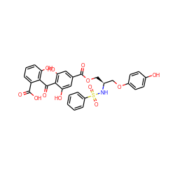 O=C(OC[C@@H](COc1ccc(O)cc1)NS(=O)(=O)c1ccccc1)c1cc(O)c(C(=O)c2c(O)cccc2C(=O)O)c(O)c1 ZINC000014944100