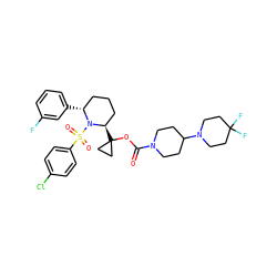 O=C(OC1([C@@H]2CCC[C@@H](c3cccc(F)c3)N2S(=O)(=O)c2ccc(Cl)cc2)CC1)N1CCC(N2CCC(F)(F)CC2)CC1 ZINC000028879507