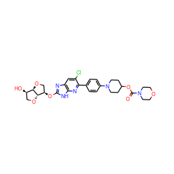 O=C(OC1CCN(c2ccc(-c3nc4[nH]c(O[C@@H]5CO[C@H]6[C@H]5OC[C@H]6O)nc4cc3Cl)cc2)CC1)N1CCOCC1 ZINC001772636983