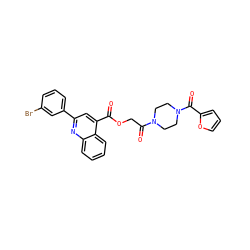 O=C(OCC(=O)N1CCN(C(=O)c2ccco2)CC1)c1cc(-c2cccc(Br)c2)nc2ccccc12 ZINC000003276076