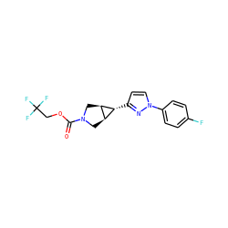 O=C(OCC(F)(F)F)N1C[C@H]2[C@@H](C1)[C@@H]2c1ccn(-c2ccc(F)cc2)n1 ZINC001772570347