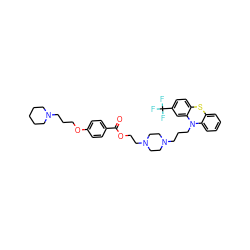 O=C(OCCN1CCN(CCCN2c3ccccc3Sc3ccc(C(F)(F)F)cc32)CC1)c1ccc(OCCCN2CCCCC2)cc1 ZINC000049844711