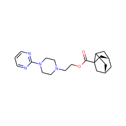 O=C(OCCN1CCN(c2ncccn2)CC1)C12C[C@@H]3CC1C[C@H](C3)C2 ZINC000100840450