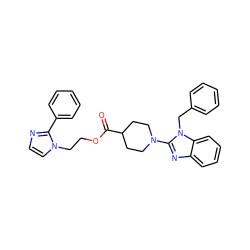 O=C(OCCn1ccnc1-c1ccccc1)C1CCN(c2nc3ccccc3n2Cc2ccccc2)CC1 ZINC000169353297