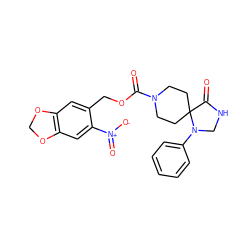 O=C(OCc1cc2c(cc1[N+](=O)[O-])OCO2)N1CCC2(CC1)C(=O)NCN2c1ccccc1 ZINC000013864304