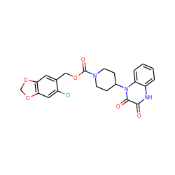 O=C(OCc1cc2c(cc1Cl)OCO2)N1CCC(n2c(=O)c(=O)[nH]c3ccccc32)CC1 ZINC000013864293