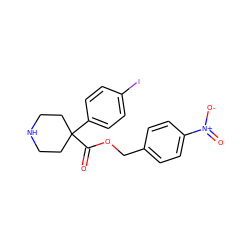 O=C(OCc1ccc([N+](=O)[O-])cc1)C1(c2ccc(I)cc2)CCNCC1 ZINC000064559159