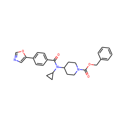 O=C(OCc1ccccc1)N1CCC(N(C(=O)c2ccc(-c3cnco3)cc2)C2CC2)CC1 ZINC000223644855