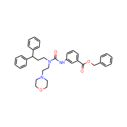 O=C(OCc1ccccc1)c1cccc(NC(=O)N(CCC(c2ccccc2)c2ccccc2)CCN2CCOCC2)c1 ZINC000095602789