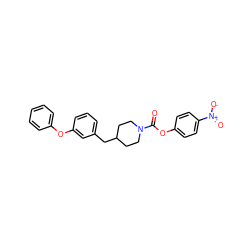 O=C(Oc1ccc([N+](=O)[O-])cc1)N1CCC(Cc2cccc(Oc3ccccc3)c2)CC1 ZINC000072108790