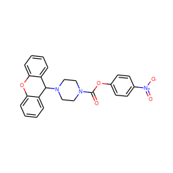 O=C(Oc1ccc([N+](=O)[O-])cc1)N1CCN(C2c3ccccc3Oc3ccccc32)CC1 ZINC000049762456