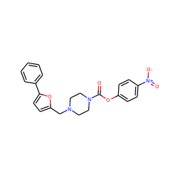 O=C(Oc1ccc([N+](=O)[O-])cc1)N1CCN(Cc2ccc(-c3ccccc3)o2)CC1 ZINC000049766395