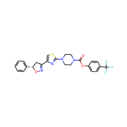 O=C(Oc1ccc(C(F)(F)F)cc1)N1CCN(c2nc(C3=NO[C@H](c4ccccc4)C3)cs2)CC1 ZINC000653847515