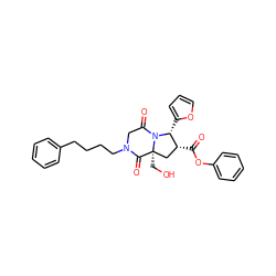 O=C(Oc1ccccc1)[C@@H]1C[C@@]2(CO)C(=O)N(CCCCc3ccccc3)CC(=O)N2[C@@H]1c1ccco1 ZINC000013493846