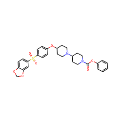 O=C(Oc1ccccc1)N1CCC(N2CCC(Oc3ccc(S(=O)(=O)c4ccc5c(c4)OCO5)cc3)CC2)CC1 ZINC000003985865