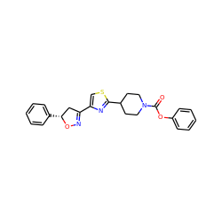 O=C(Oc1ccccc1)N1CCC(c2nc(C3=NO[C@H](c4ccccc4)C3)cs2)CC1 ZINC000072315372