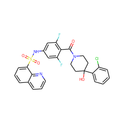 O=C(c1c(F)cc(NS(=O)(=O)c2cccc3cccnc23)cc1F)N1CCC(O)(c2ccccc2Cl)CC1 ZINC000217620426