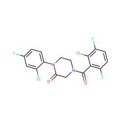 O=C(c1c(F)ccc(F)c1Cl)N1CCN(c2ccc(F)cc2Cl)C(=O)C1 ZINC000059282939