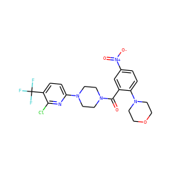 O=C(c1cc([N+](=O)[O-])ccc1N1CCOCC1)N1CCN(c2ccc(C(F)(F)F)c(Cl)n2)CC1 ZINC000034444581