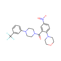 O=C(c1cc([N+](=O)[O-])ccc1N1CCOCC1)N1CCN(c2cccc(C(F)(F)F)c2)CC1 ZINC000021053935