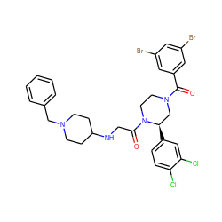 O=C(c1cc(Br)cc(Br)c1)N1CCN(C(=O)CNC2CCN(Cc3ccccc3)CC2)[C@H](c2ccc(Cl)c(Cl)c2)C1 ZINC000026843706