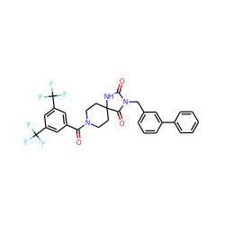 O=C(c1cc(C(F)(F)F)cc(C(F)(F)F)c1)N1CCC2(CC1)NC(=O)N(Cc1cccc(-c3ccccc3)c1)C2=O ZINC000026573440