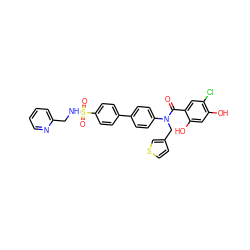 O=C(c1cc(Cl)c(O)cc1O)N(Cc1ccsc1)c1ccc(-c2ccc(S(=O)(=O)NCc3ccccn3)cc2)cc1 ZINC000653685002