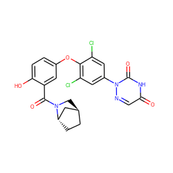 O=C(c1cc(Oc2c(Cl)cc(-n3ncc(=O)[nH]c3=O)cc2Cl)ccc1O)N1C[C@H]2CC[C@H]1C2 ZINC000100933182