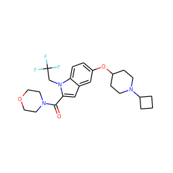 O=C(c1cc2cc(OC3CCN(C4CCC4)CC3)ccc2n1CC(F)(F)F)N1CCOCC1 ZINC000040937276