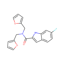 O=C(c1cc2ccc(F)cc2[nH]1)N(Cc1ccco1)Cc1ccco1 ZINC000299833073