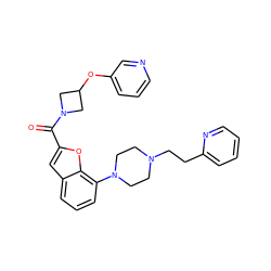 O=C(c1cc2cccc(N3CCN(CCc4ccccn4)CC3)c2o1)N1CC(Oc2cccnc2)C1 ZINC000114867053