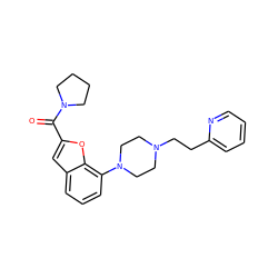 O=C(c1cc2cccc(N3CCN(CCc4ccccn4)CC3)c2o1)N1CCCC1 ZINC000114867780