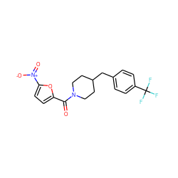 O=C(c1ccc([N+](=O)[O-])o1)N1CCC(Cc2ccc(C(F)(F)F)cc2)CC1 ZINC000022349399