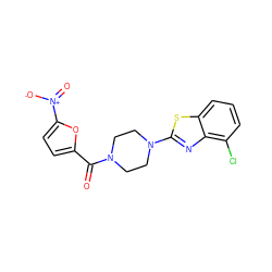 O=C(c1ccc([N+](=O)[O-])o1)N1CCN(c2nc3c(Cl)cccc3s2)CC1 ZINC000004583494