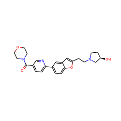 O=C(c1ccc(-c2ccc3oc(CCN4CC[C@@H](O)C4)cc3c2)nc1)N1CCOCC1 ZINC000013589414