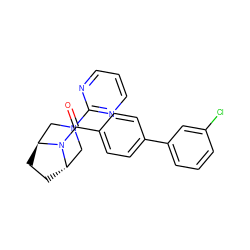 O=C(c1ccc(-c2cccc(Cl)c2)cc1)N1[C@H]2CC[C@H]1CN(c1ncccn1)C2 ZINC000299825295