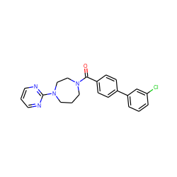 O=C(c1ccc(-c2cccc(Cl)c2)cc1)N1CCCN(c2ncccn2)CC1 ZINC000299834245