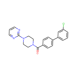 O=C(c1ccc(-c2cccc(Cl)c2)cc1)N1CCN(c2ncccn2)CC1 ZINC000034804970