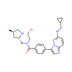 O=C(c1ccc(-c2cnc3ccc(NCC4CC4)nn23)cc1)N(CCO)C[C@@H]1C[C@@H](F)CN1 ZINC000066078230