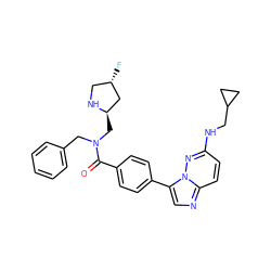 O=C(c1ccc(-c2cnc3ccc(NCC4CC4)nn23)cc1)N(Cc1ccccc1)C[C@@H]1C[C@@H](F)CN1 ZINC000066079772