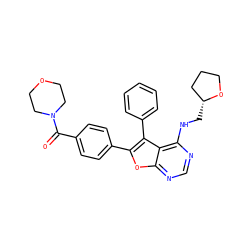 O=C(c1ccc(-c2oc3ncnc(NC[C@@H]4CCCO4)c3c2-c2ccccc2)cc1)N1CCOCC1 ZINC000084687968