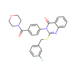 O=C(c1ccc(-n2c(SCc3cccc(F)c3)nc3ccccc3c2=O)cc1)N1CCOCC1 ZINC000003052211