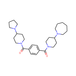 O=C(c1ccc(C(=O)N2CCC(N3CCCC3)CC2)cc1)N1CCC(N2CCCCCC2)CC1 ZINC000096284368