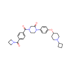 O=C(c1ccc(C(=O)N2CCN(c3ccc(OC4CCN(C5CCC5)CC4)cc3)C(=O)C2)cc1)N1CCC1 ZINC000028870380