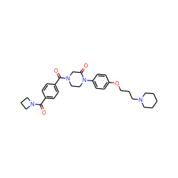 O=C(c1ccc(C(=O)N2CCN(c3ccc(OCCCN4CCCCC4)cc3)C(=O)C2)cc1)N1CCC1 ZINC000028870237