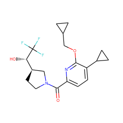 O=C(c1ccc(C2CC2)c(OCC2CC2)n1)N1CC[C@@H]([C@H](O)C(F)(F)F)C1 ZINC000146448649