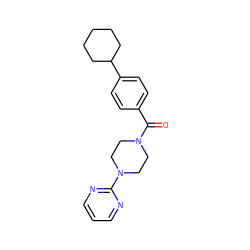 O=C(c1ccc(C2CCCCC2)cc1)N1CCN(c2ncccn2)CC1 ZINC000008719343