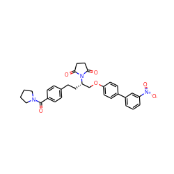 O=C(c1ccc(CC[C@@H](COc2ccc(-c3cccc([N+](=O)[O-])c3)cc2)N2C(=O)CCC2=O)cc1)N1CCCC1 ZINC000027326274