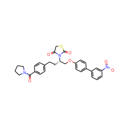 O=C(c1ccc(CC[C@@H](COc2ccc(-c3cccc([N+](=O)[O-])c3)cc2)N2C(=O)CSC2=O)cc1)N1CCCC1 ZINC000027327295